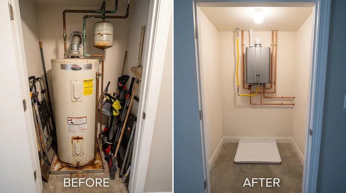 Tank water heater versus wall-mounted tankless unit comparison for Chatham, VA homeowners